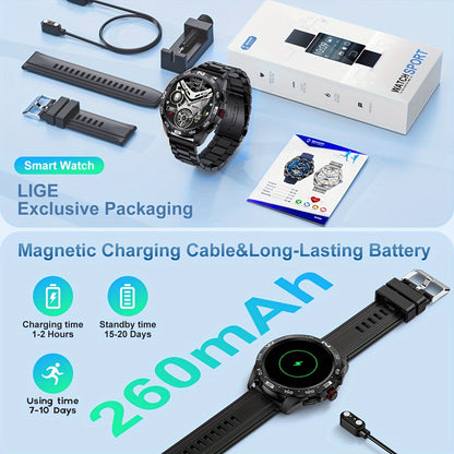 LIGE Smart Watches for Men with Wireless Call 1.32" Full Touch Screen Activity 100+ Sports Modes/ Music&Camera Control/ Weather Forecast Stainless Steel Smartwatch Compatible for Android Phones and iPhone