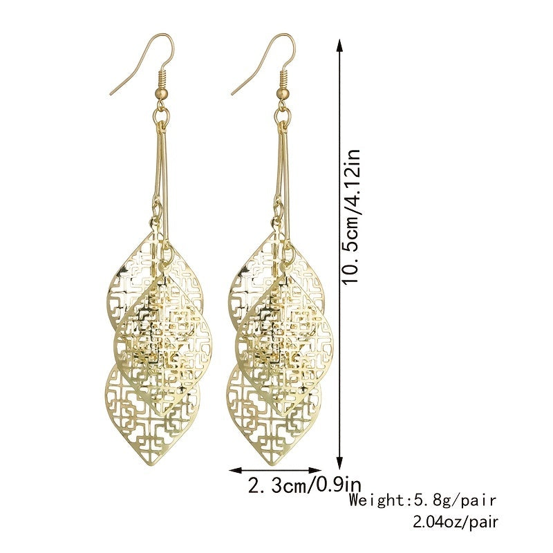 Stunning Dangle Earrings - Exquisite Hollow Pattern Leaf Design, Boho Vacation Style, Trendy Female Gift, Hypoallergenic, Nickel-Free, Lightweight, Easy to Wear, Perfect for Any Occasion
