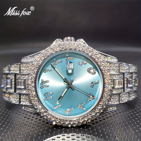 MISSFOX Fashion Faux Diamond Watches, Arabic Number Waterproof Quartz Watches For Men And Women