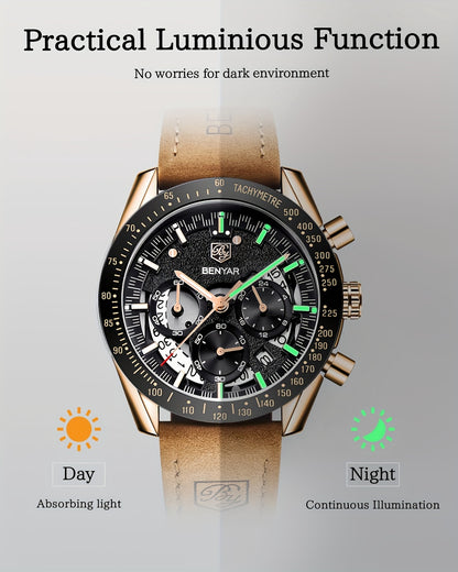 BENYAR Watches For Men Analog Quartz Chronograph Luminous Big Face Mens Watches Business Work Sport Casual Fashion Designer Dress Men'S Wrist Watches Elegant Gift For Men