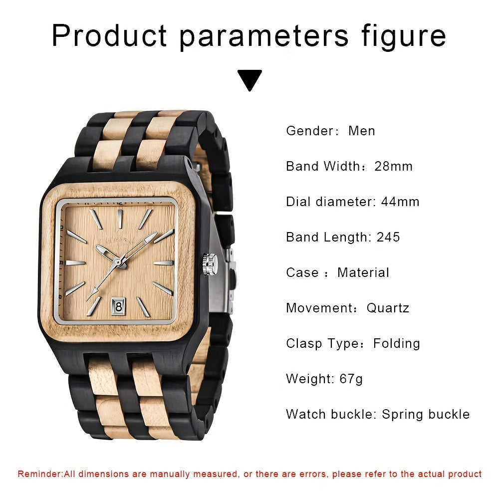 Wood Watch Rectangle Dial Wooden Watches for Men Quartz Movement Mens Watches