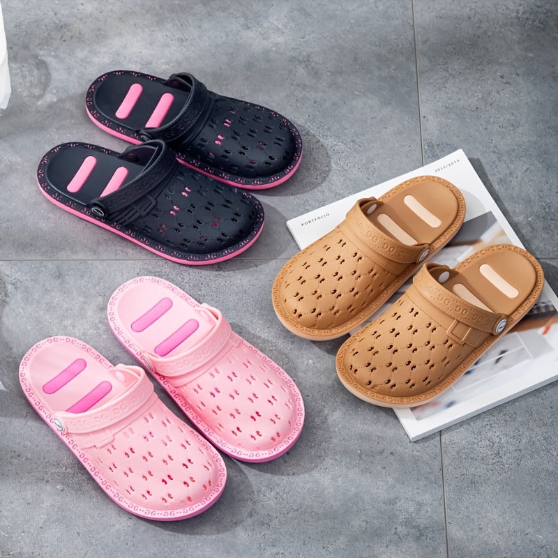 Women's Hollow Out Flat Clogs, Breathable & Lightweight Beach Sandals, Indoor & Outdoor Slippers