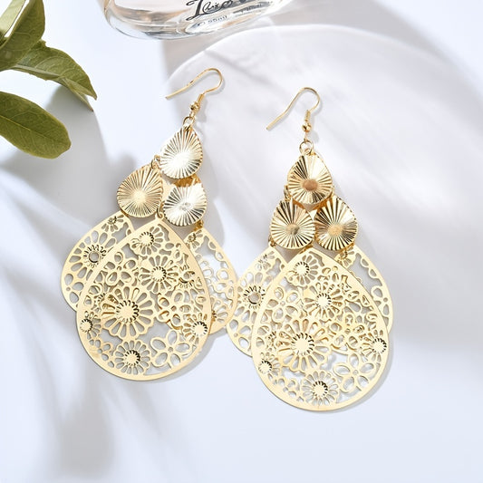 Vintage Hollow Multi-layer Waterdrop Long Earrings For Women Jewelry Gifts 1Pair