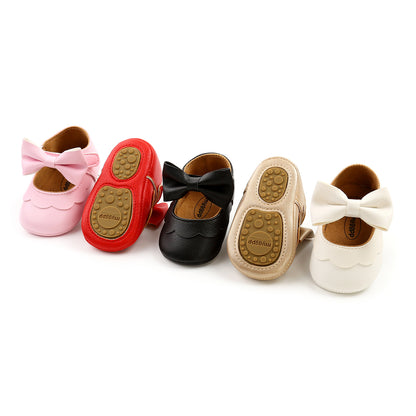 Baby Girls Mary Jane Flats With Bowknot Non Slip Soft Sole Newborn Infant Toddler First Walker Crib Dress Shoes