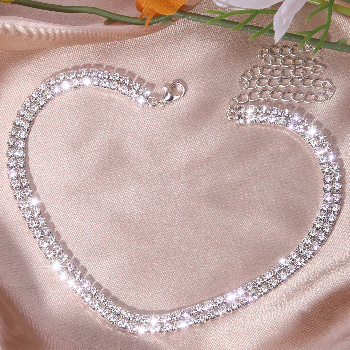 Double Row Shiny Rhinestones Women Gorgeous Chain Silver Plated Jewelry