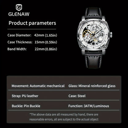 Carved Automatic Watches for Men, Retro Tattoo Skeleton Self-Winding Mechanical Watch Men's Automatic - 3 ATM Waterproof, Luminous Hands, Skeleton Dial, Ideal for Everyday Wear and Formal Occasions