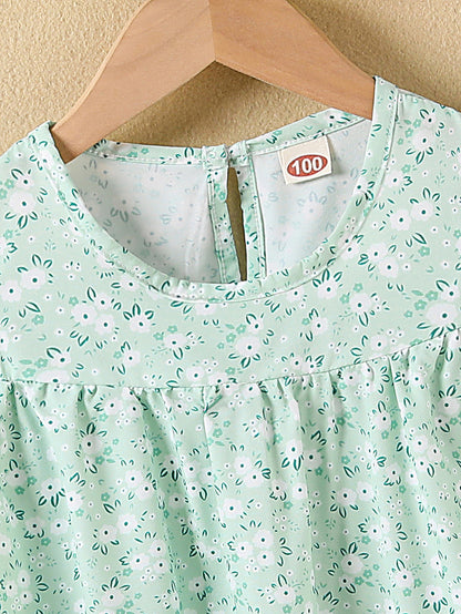 Girls' Summer Floral Princess Sundress - Sleeveless, Easy-Care, Elegant Crew Neck with Flared Hem