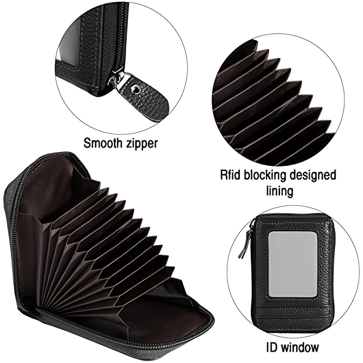 Genuine Leather RFID Blocking Credit Card Wallet for Men with Zipper