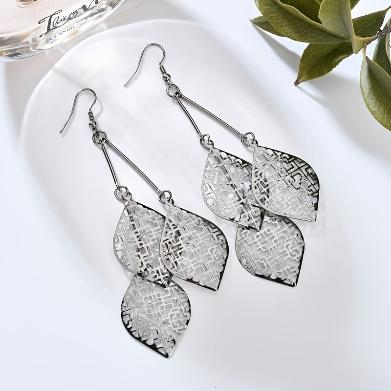 Stunning Dangle Earrings - Exquisite Hollow Pattern Leaf Design, Boho Vacation Style, Trendy Female Gift, Hypoallergenic, Nickel-Free, Lightweight, Easy to Wear, Perfect for Any Occasion