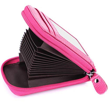 Genuine Leather RFID Blocking Credit Card Wallet for Men with Zipper