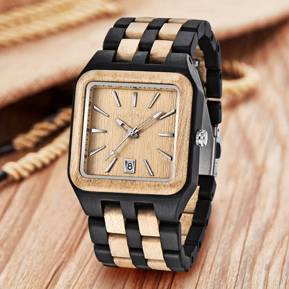 Wood Watch Rectangle Dial Wooden Watches for Men Quartz Movement Mens Watches