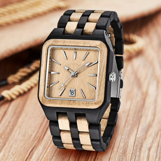 Wood Watch Rectangle Dial Wooden Watches for Men Quartz Movement Mens Watches