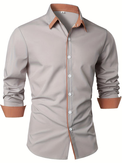 Contrast Color Long Sleeve Statement Trim Shirt - Men's Casual Trim