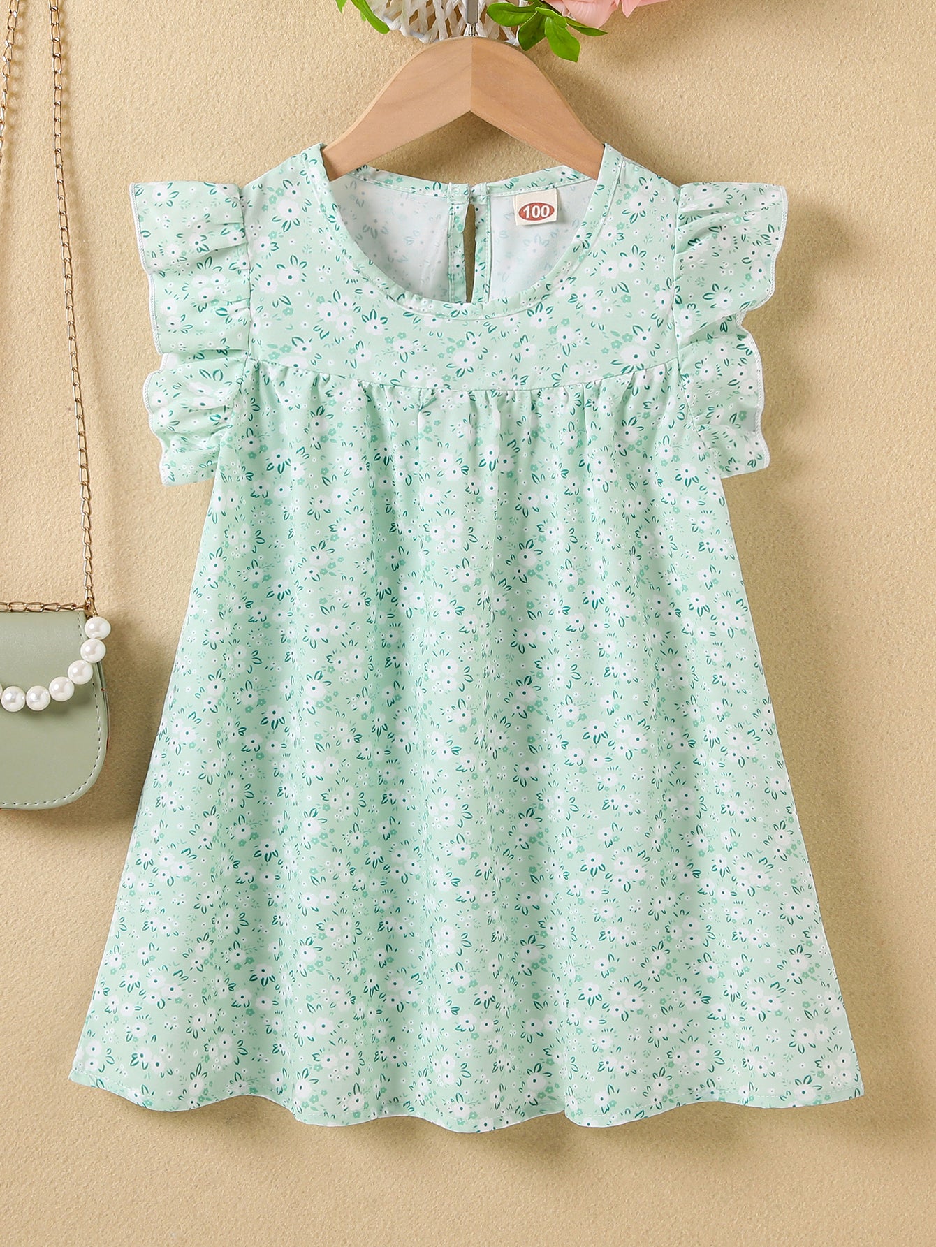 Girls' Summer Floral Princess Sundress - Sleeveless, Easy-Care, Elegant Crew Neck with Flared Hem