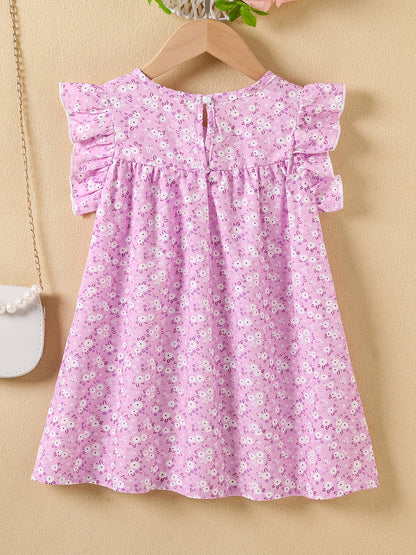 Girls' Summer Floral Princess Sundress - Sleeveless, Easy-Care, Elegant Crew Neck with Flared Hem