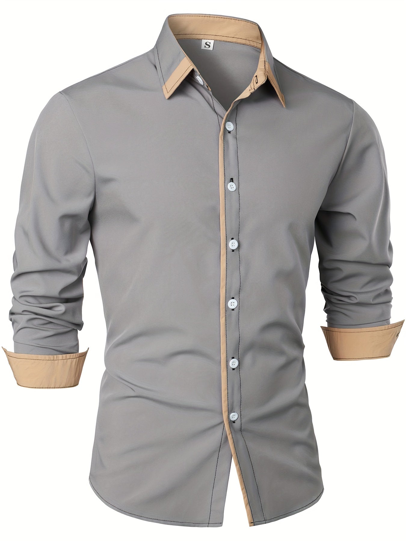 Contrast Color Long Sleeve Statement Trim Shirt - Men's Casual Trim