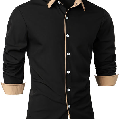 Contrast Color Long Sleeve Statement Trim Shirt - Men's Casual Trim