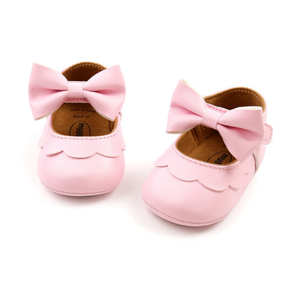Baby Girls Mary Jane Flats With Bowknot Non Slip Soft Sole Newborn Infant Toddler First Walker Crib Dress Shoes