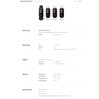 Xiaomi Smart Band 9 1.62inch AMOLED Display, Fitness Tracker, 233 MAh Battery, Up To 21 Days Of Battery Life, BT Wireless 5.4, 150+ SPorts Modes, All-Day Health And Fitness Monitoring, Smart Watch Fashion Watches For Men & Wo