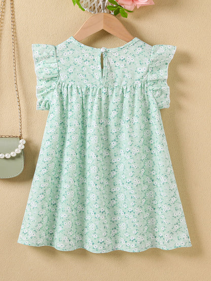 Girls' Summer Floral Princess Sundress - Sleeveless, Easy-Care, Elegant Crew Neck with Flared Hem