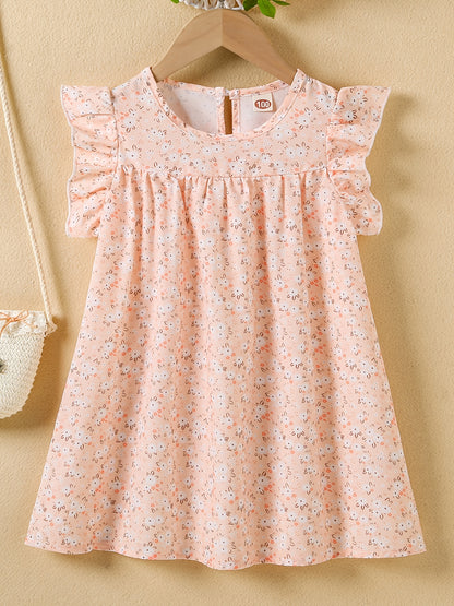 Girls' Summer Floral Princess Sundress - Sleeveless, Easy-Care, Elegant Crew Neck with Flared Hem