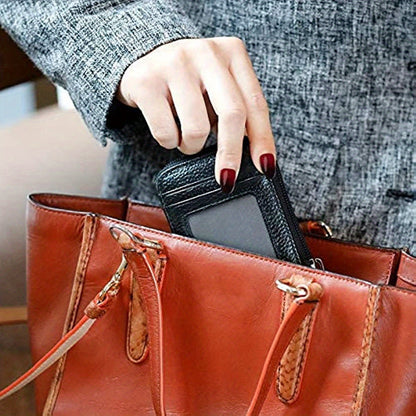 Genuine Leather RFID Blocking Credit Card Wallet for Men with Zipper