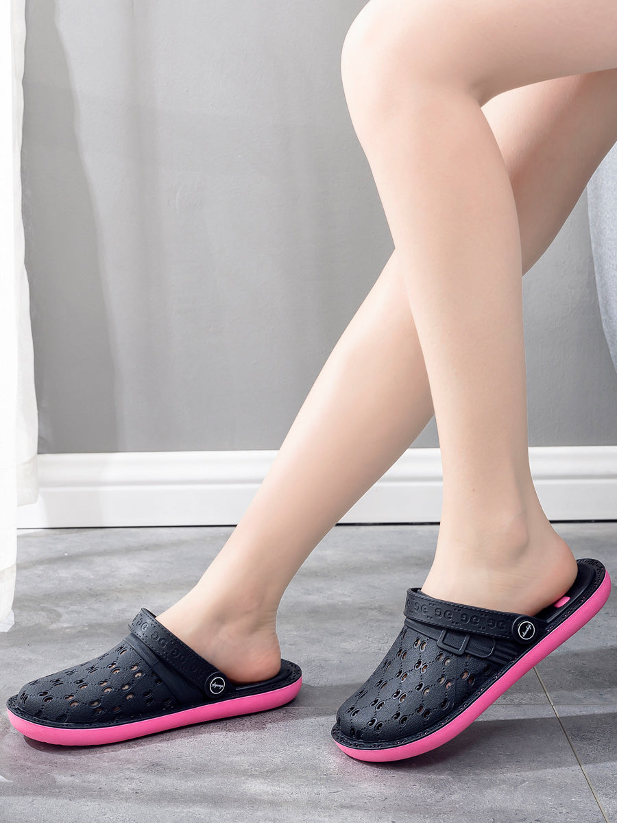 Women's Hollow Out Flat Clogs, Breathable & Lightweight Beach Sandals, Indoor & Outdoor Slippers