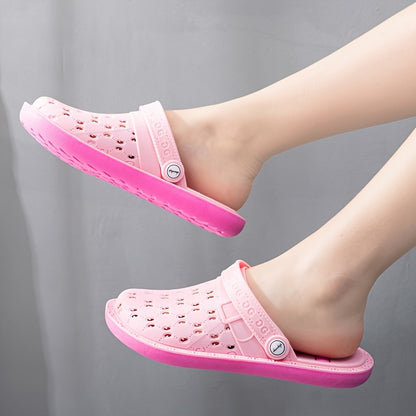 Women's Hollow Out Flat Clogs, Breathable & Lightweight Beach Sandals, Indoor & Outdoor Slippers