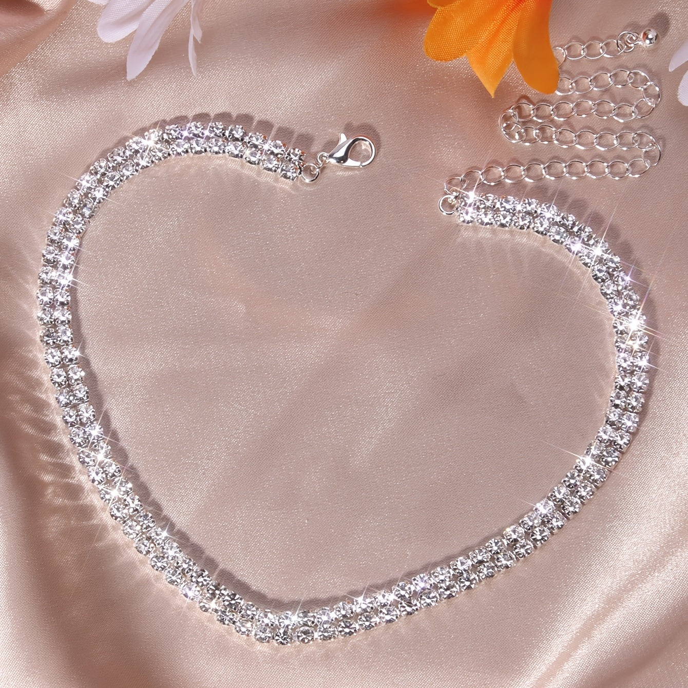 Double Row Shiny Rhinestones Women Gorgeous Chain Silver Plated Jewelry