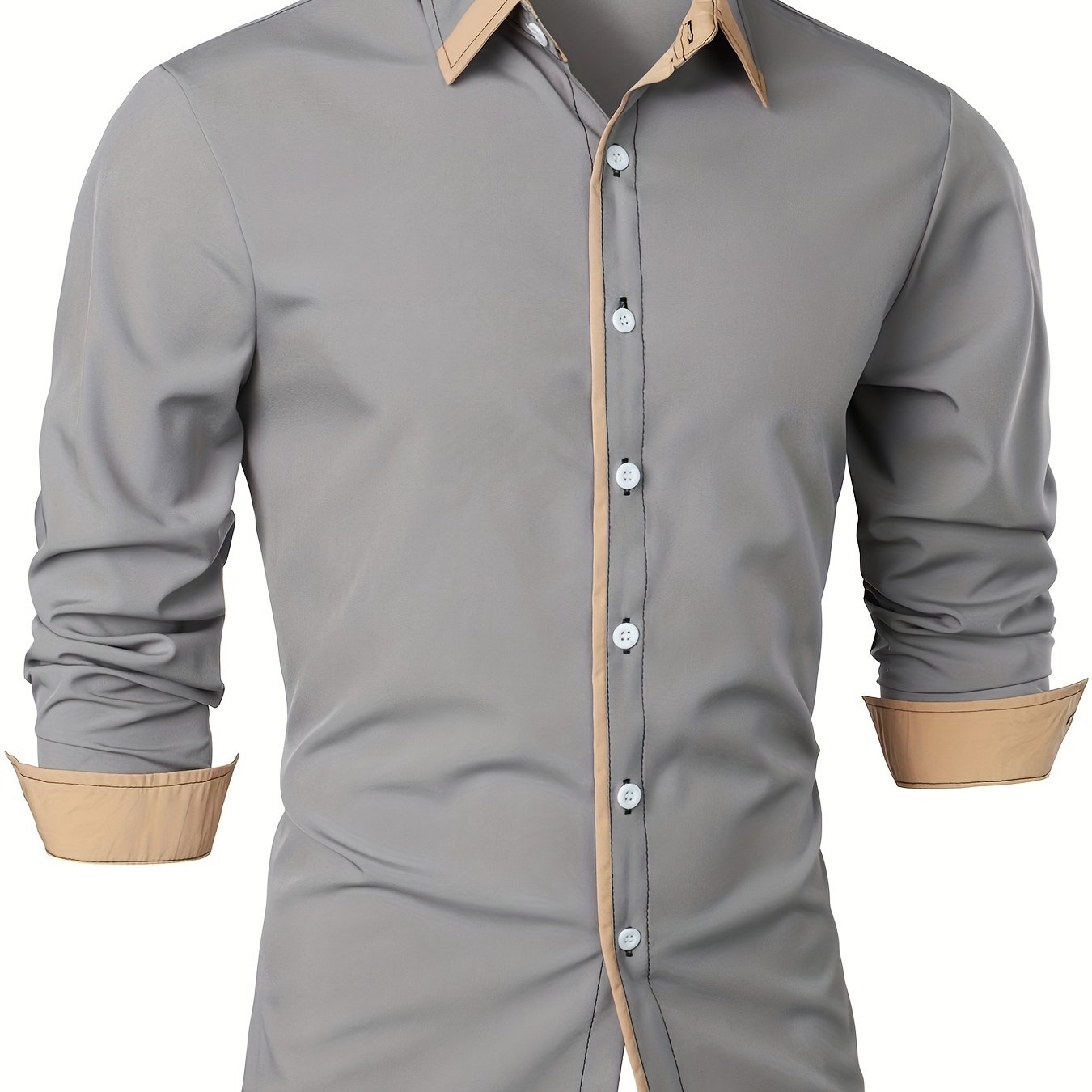Contrast Color Long Sleeve Statement Trim Shirt - Men's Casual Trim