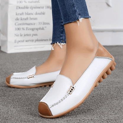 Lightweight Non Slip Women's Slip On Flat Loafers, Stitched Colorblock Walking Shoes