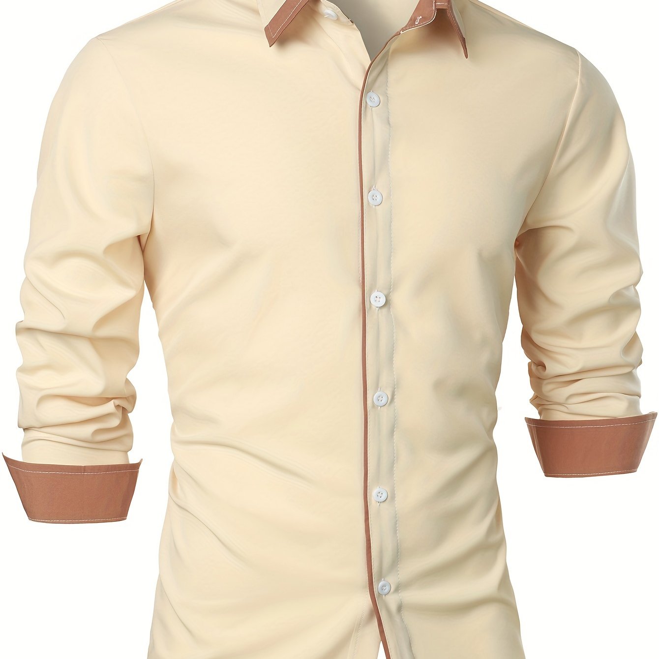 Contrast Color Long Sleeve Statement Trim Shirt - Men's Casual Trim