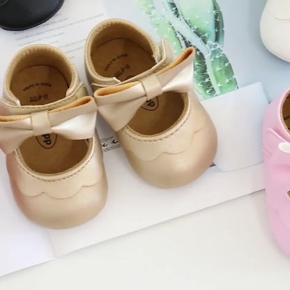 Baby Girls Mary Jane Flats With Bowknot Non Slip Soft Sole Newborn Infant Toddler First Walker Crib Dress Shoes