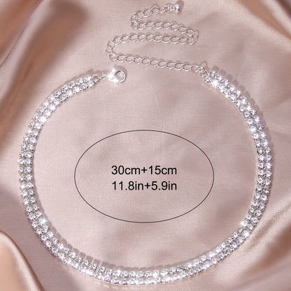 Double Row Shiny Rhinestones Women Gorgeous Chain Silver Plated Jewelry