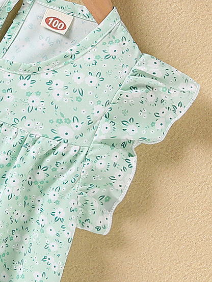 Girls' Summer Floral Princess Sundress - Sleeveless, Easy-Care, Elegant Crew Neck with Flared Hem