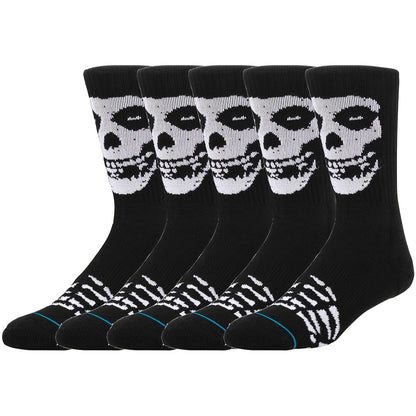 5pairs Men's Breathable Sweat Absorbing Crew Socks With Skull Faces Print, Novelty Socks