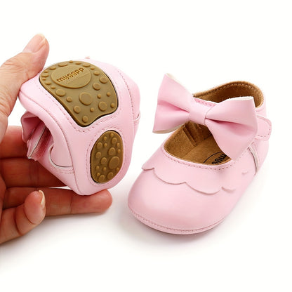Baby Girls Mary Jane Flats With Bowknot Non Slip Soft Sole Newborn Infant Toddler First Walker Crib Dress Shoes