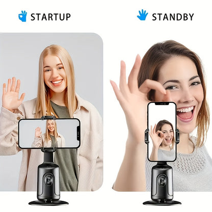 [HKXYK 360° Tripod] HKXYK 360° Rotating Face Tracking Tripod for Phone | Smart Vlogging & Streaming Holder with Rechargeable Battery, Stable Phone Mount for Live Videos, Outdoor Photography, Travel Vlogging, Modern Design,