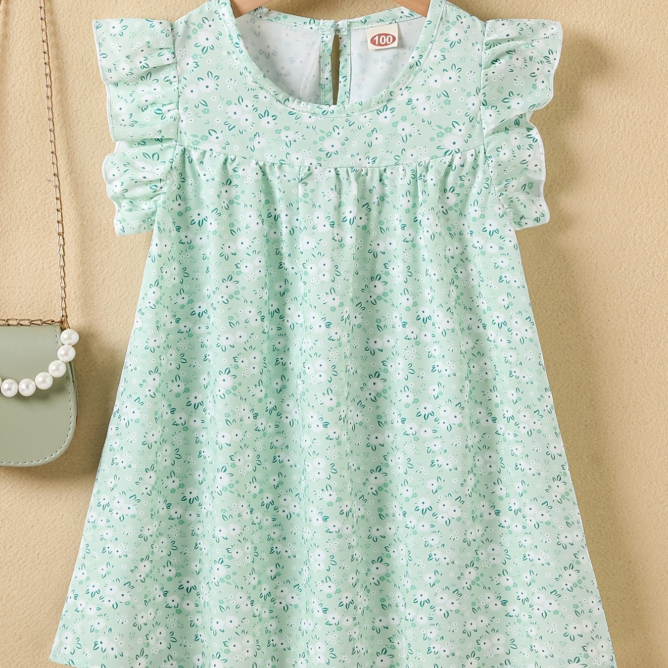 Girls' Summer Floral Princess Sundress - Sleeveless, Easy-Care, Elegant Crew Neck with Flared Hem