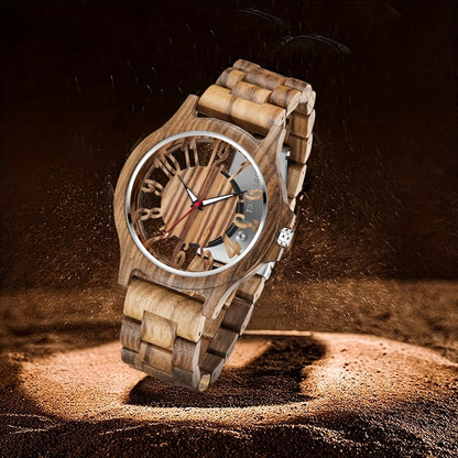 Classic Wooden Watches for Men Creative Hollow Out Dial Wooden Mens Watches Analog Quartz Men's Wood Watch