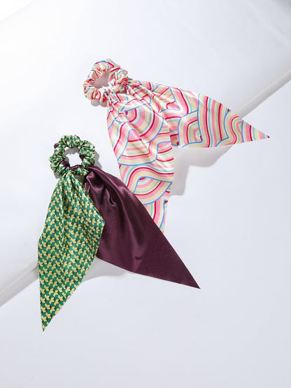 4pcs Adorable Japanese Anime Cartoon Printed Fabric Bowknot Hair Scarves with Elastic Hair Ties for Women - Soft, Comfortable, and Easy to Wear Ponytail Holders for Various Hairstyles - Cute Hair Accessories for Anime Fans