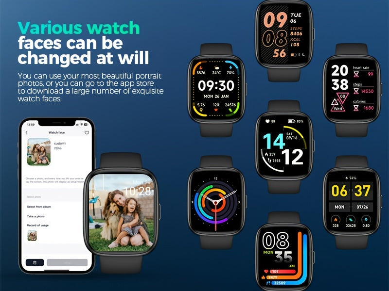100+ Sports Smart Watches For Men Women, 1.83" HD Full Screen Touch Watch With Wireless Call, Pedometer, Fitness Tracker, Calculator, Music Control, Alexa Voice, Rechargeable Lithium Battery, USB Charging, Multi-language Supp