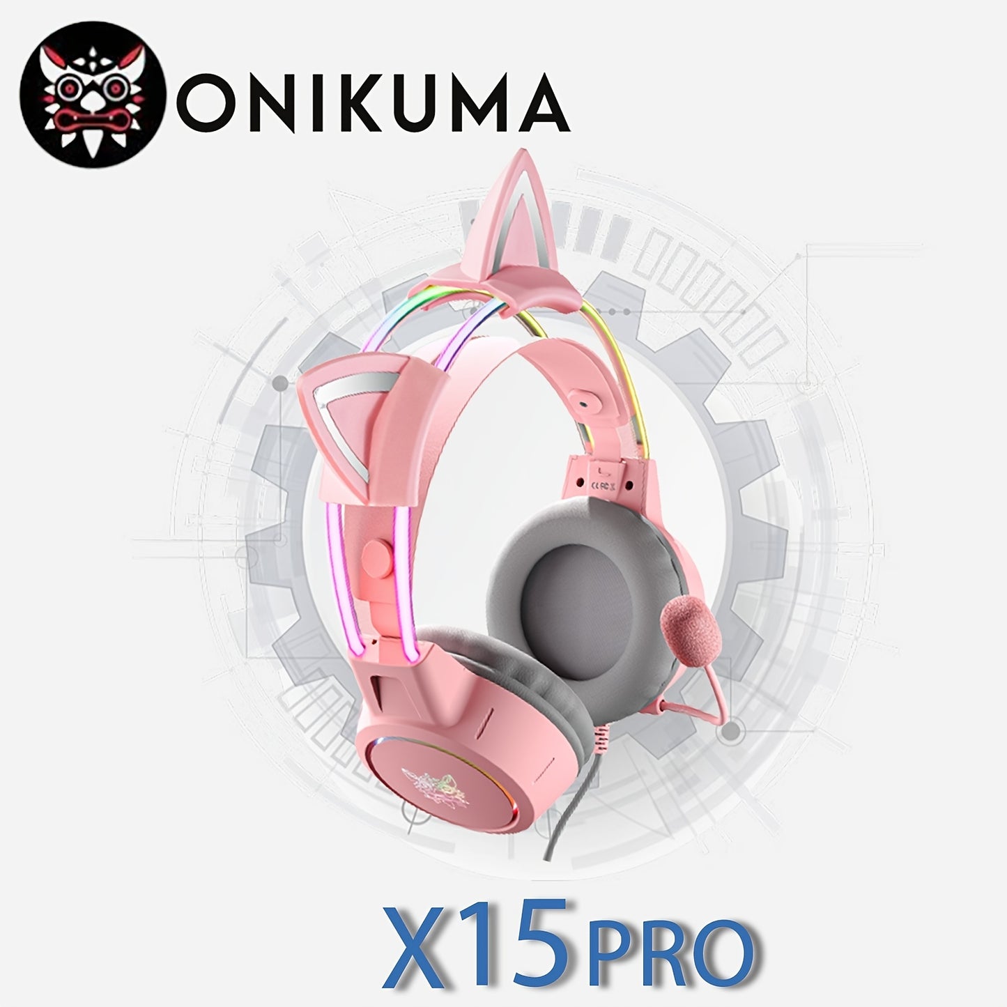ONIKUMA X15pro Cat Ears Gaming Headset with LED Light-Up Headband, Wired, Noise-Canceling Mic for PC & Laptop
