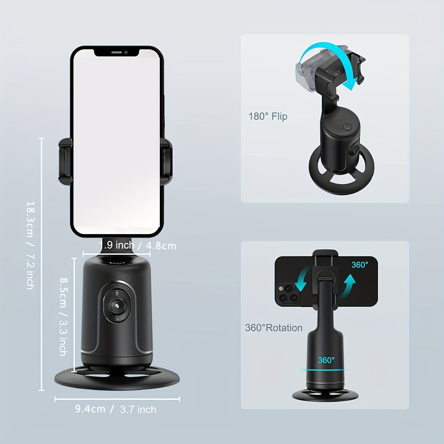 [HKXYK 360° Tripod] HKXYK 360° Rotating Face Tracking Tripod for Phone | Smart Vlogging & Streaming Holder with Rechargeable Battery, Stable Phone Mount for Live Videos, Outdoor Photography, Travel Vlogging, Modern Design,