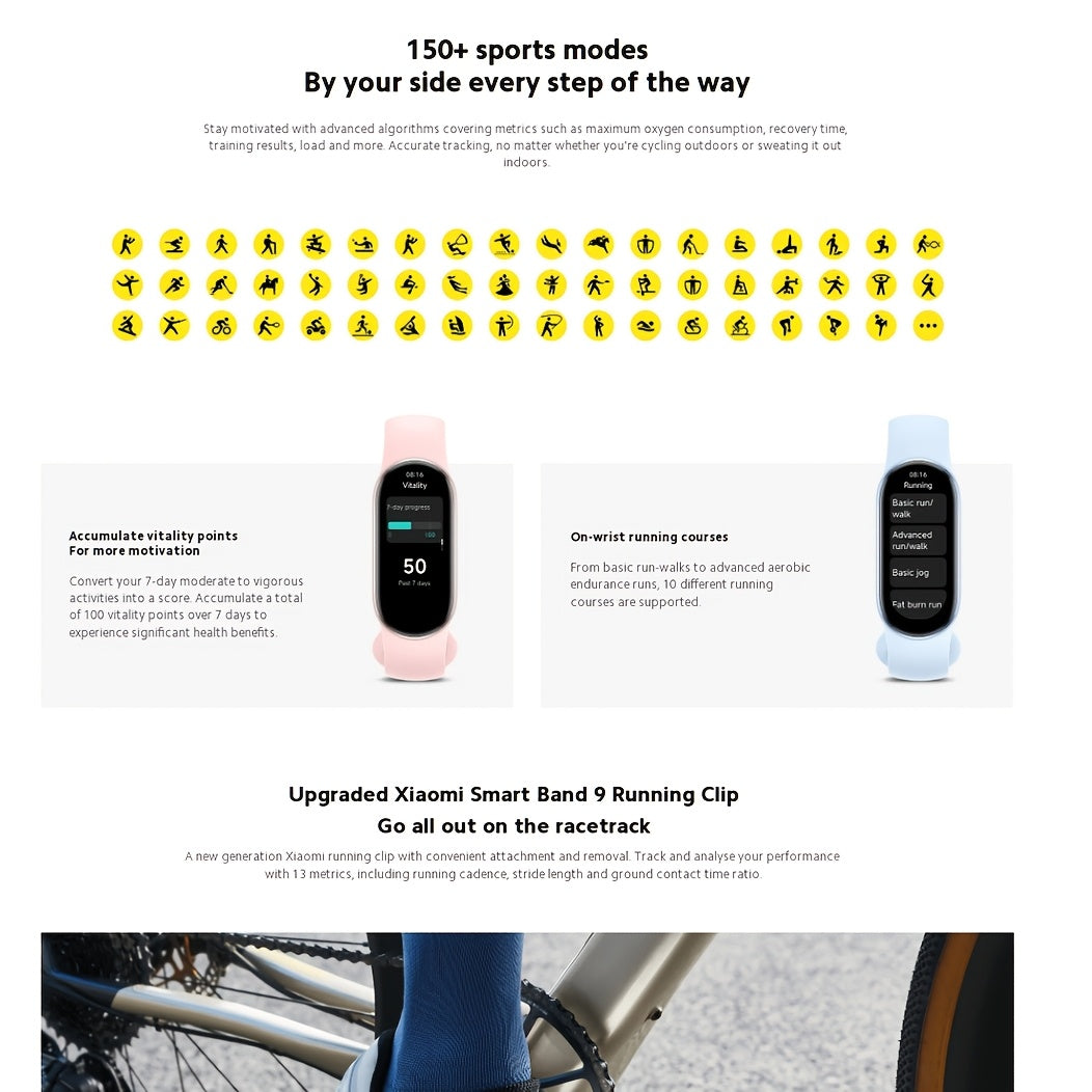 Xiaomi Smart Band 9 1.62inch AMOLED Display, Fitness Tracker, 233 MAh Battery, Up To 21 Days Of Battery Life, BT Wireless 5.4, 150+ SPorts Modes, All-Day Health And Fitness Monitoring, Smart Watch Fashion Watches For Men & Wo