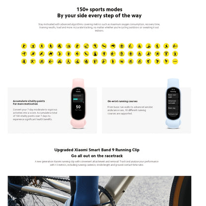 Xiaomi Smart Band 9 1.62inch AMOLED Display, Fitness Tracker, 233 MAh Battery, Up To 21 Days Of Battery Life, BT Wireless 5.4, 150+ SPorts Modes, All-Day Health And Fitness Monitoring, Smart Watch Fashion Watches For Men & Wo