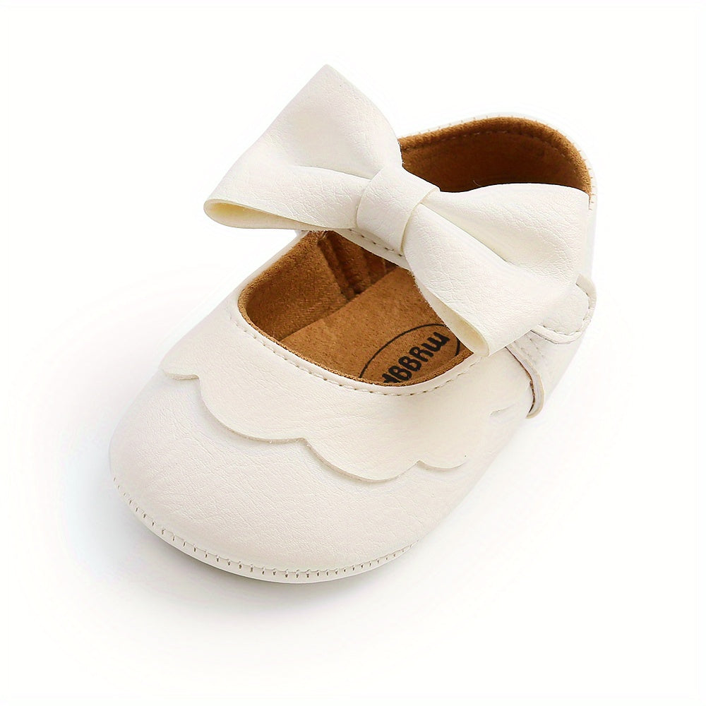 Baby Girls Mary Jane Flats With Bowknot Non Slip Soft Sole Newborn Infant Toddler First Walker Crib Dress Shoes
