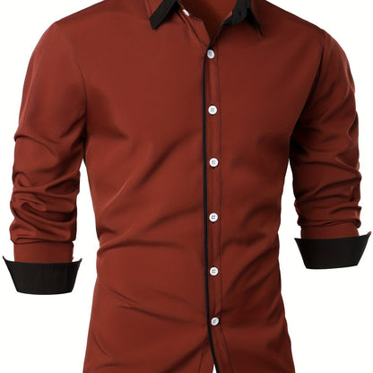 Contrast Color Long Sleeve Statement Trim Shirt - Men's Casual Trim