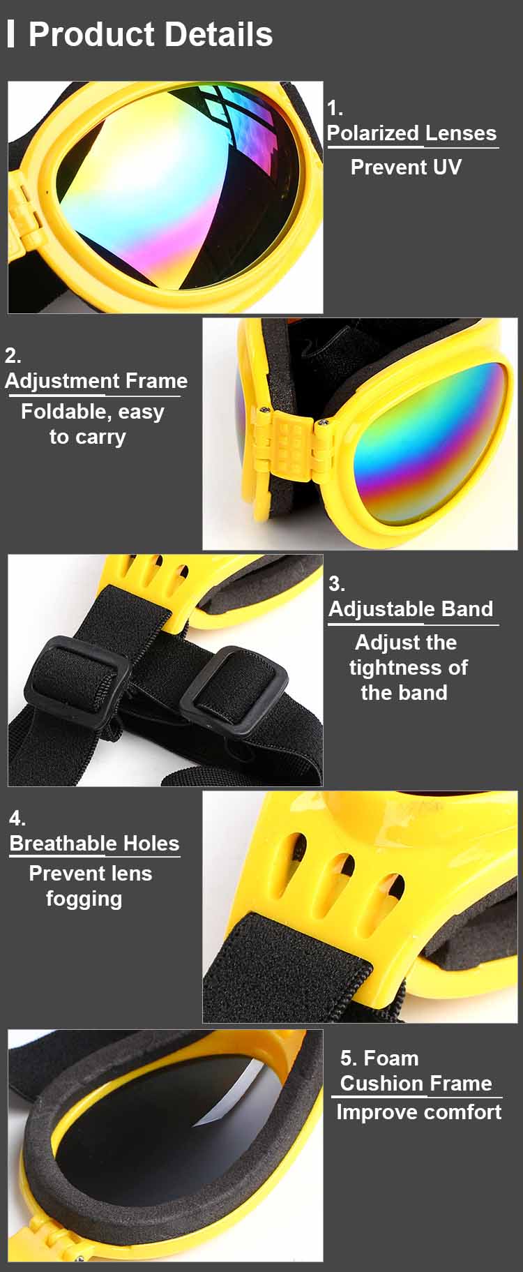 Stylish UV Protection Dog Shades - Adjustable Head Strap, Scratch-Resistant Lenses, Safe and Fashionable Eye Care for Pets - Ideal for Outdoor Activities and Travel