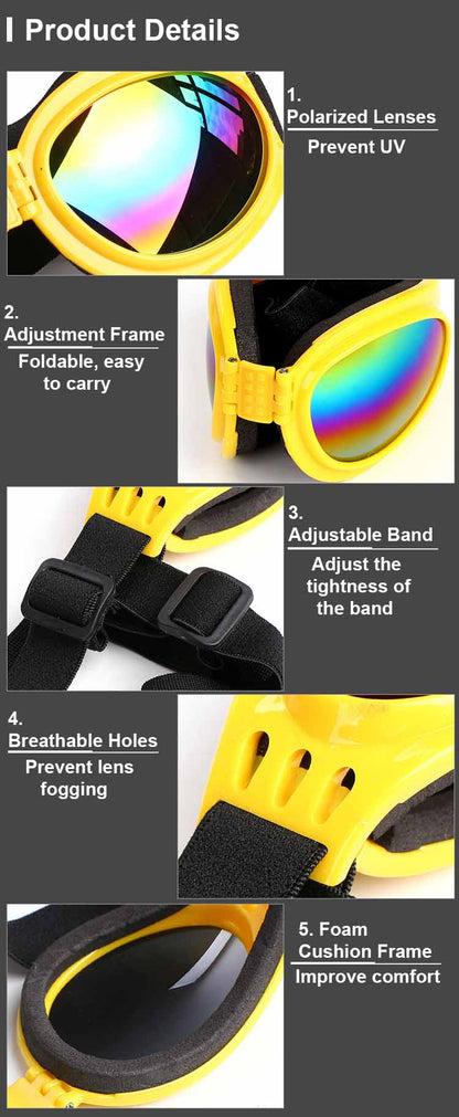 Stylish UV Protection Dog Shades - Adjustable Head Strap, Scratch-Resistant Lenses, Safe and Fashionable Eye Care for Pets - Ideal for Outdoor Activities and Travel